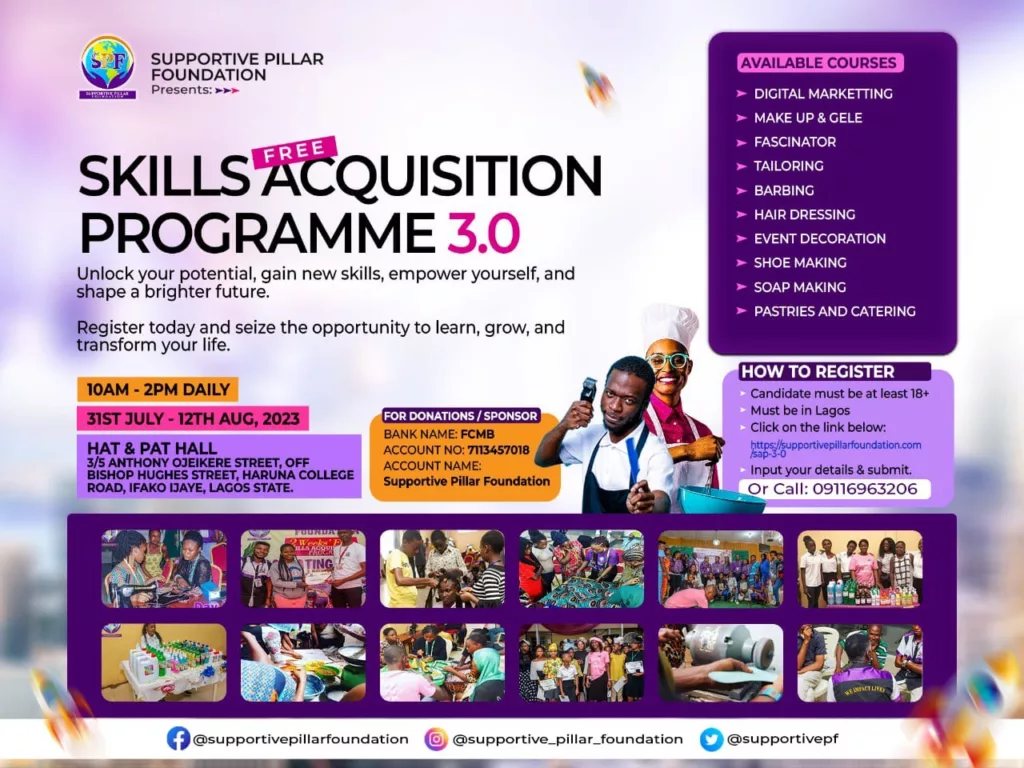 Supportive Pillar Foundation Free Skills Acquisition and Empowerment Program 3.0